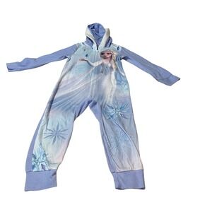 Disney Frozen Elsa Girls Size 5T Hooded Fleece One Piece Pajama Sleeper Blue